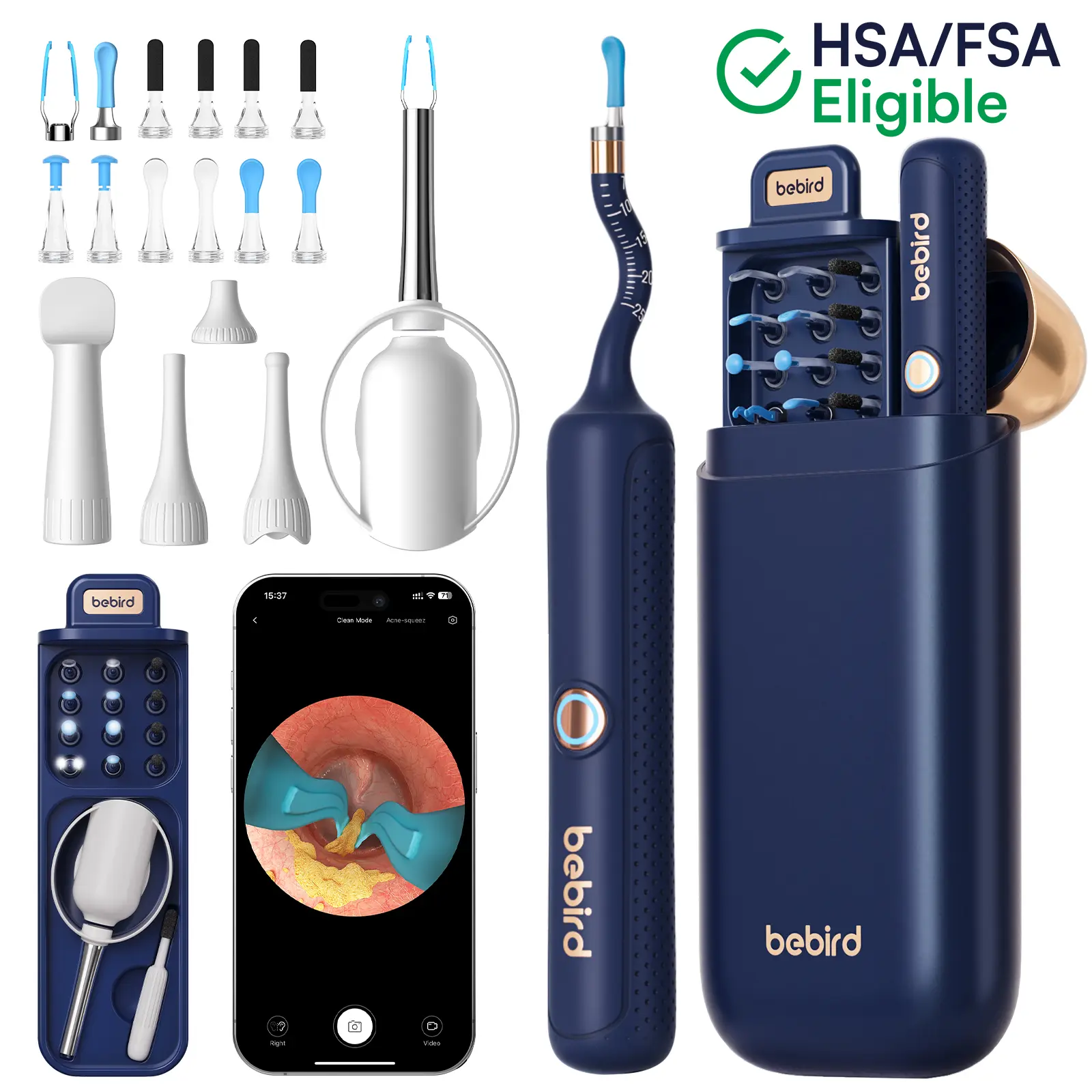 Bebird Smart Ear Cleaning Tool with Camera,1 Box Ear Wax Removal Tool with 12pcs Tip, Portable Ear Wax Cleaner, Ear Wax Cleaning Kit, Ear Waxing Cleaning, Rechargeable Ear Wax Removal Kit, Wifi Visual Ear Picker,Wide-angle Ear Cleaner Earwax Remover Tool