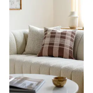 Becki Owens x Livabliss Myrna Modern Plaid Accent Pillow Cushion, Neutral Elegant