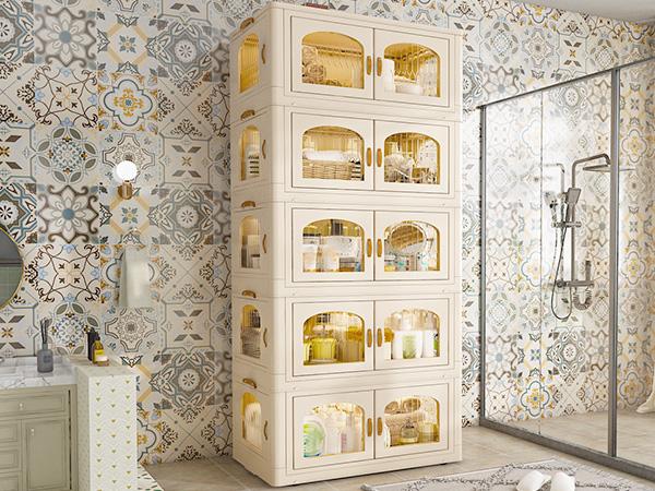 [Clearance]RaybeeFurniture 1/2/3/4/5 Layer Plastic Storage Bin with A Lid, Stackable Storage Containers with Wheels, Foldable Storage Boxes, Closet Organizers for Living Room,Office,Dorm,Kitchen