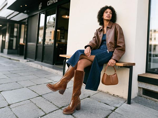 DREAM PAIRS Women's Knee High Boots Chunky Platform Heel Round Toe Boots for Women Side Zipper Stylish Comfortable Tall Boots