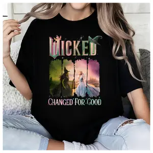 Vintage Wicked Changed For Good T-Shirt, Defy Gravity Broomstick Magic Wand, Wizard Movie Fan Tee, Wicked Musical Fan Gifts Casual Fit