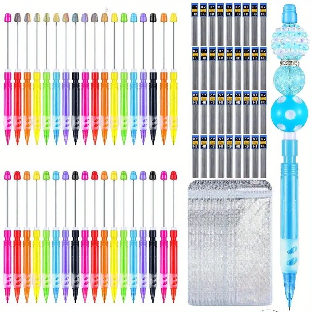 Beaded Mechanical Pencils Set with Silicone Guard - 100pcs/50pcs Sets, 36/18 Refill Packs, 36/18 Pouches for Back to School, Sketching, Writing, DIY Beading Crafts, Drawing