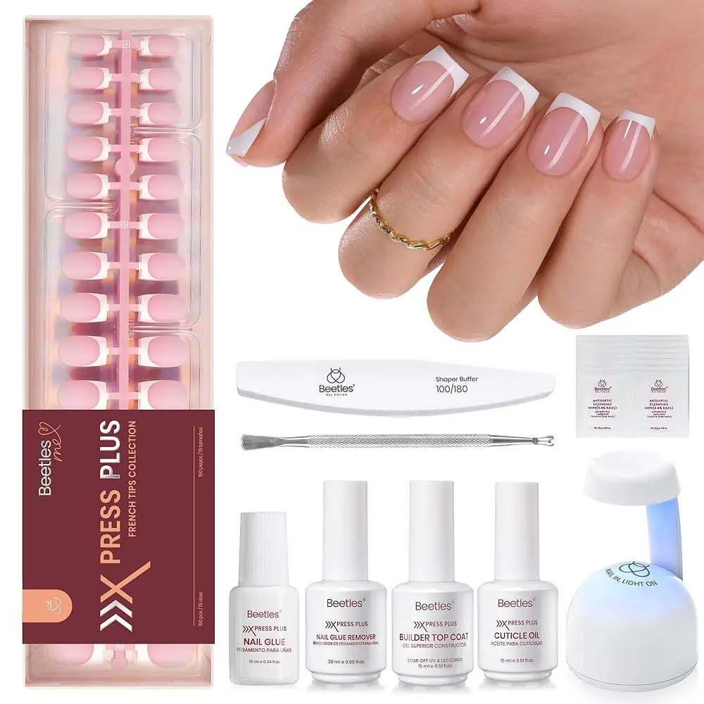 150pcs Short Square Pink French Nail Tips （kit）