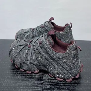 Dad's shoelace diamond trendy women's shoes Plus Size Women's Chunky Sneakers Platform Thick Sole Fashion Casual Shoes with Straps, Women Shoes