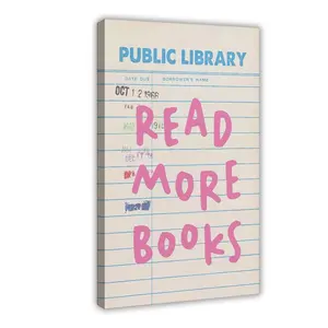 Vintage Public Library Read More Books Posters Library Card Pink Blue Canvas Wall Art Preppy Simplicity Aesthetic Prints Painting For Home Bedroom Dorm Wall Decor