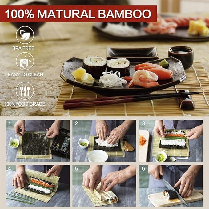 22 in 1 Sushi Making Kit, Sushi Roller Maker Bazooka Kit with Bamboo Mats, Chef's Knife Chopsticks Sauce Dishes, Rice Spreader sushi tools Kitchen 1
