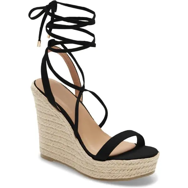 Coutgo Women's Espadrille Wedges Lace Up Platform Ankle Cross Strap Slingback Summer Dress Sandals tiktokshopbacktoschool