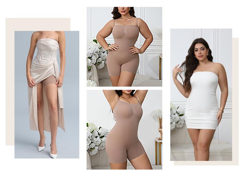 Mobeso Women‘s Seamless Bodysuit  Convertible Strapless/Off-Shoulder Shapewear with Compression Tummy Control & Removable Straps Minimalist Womenswear