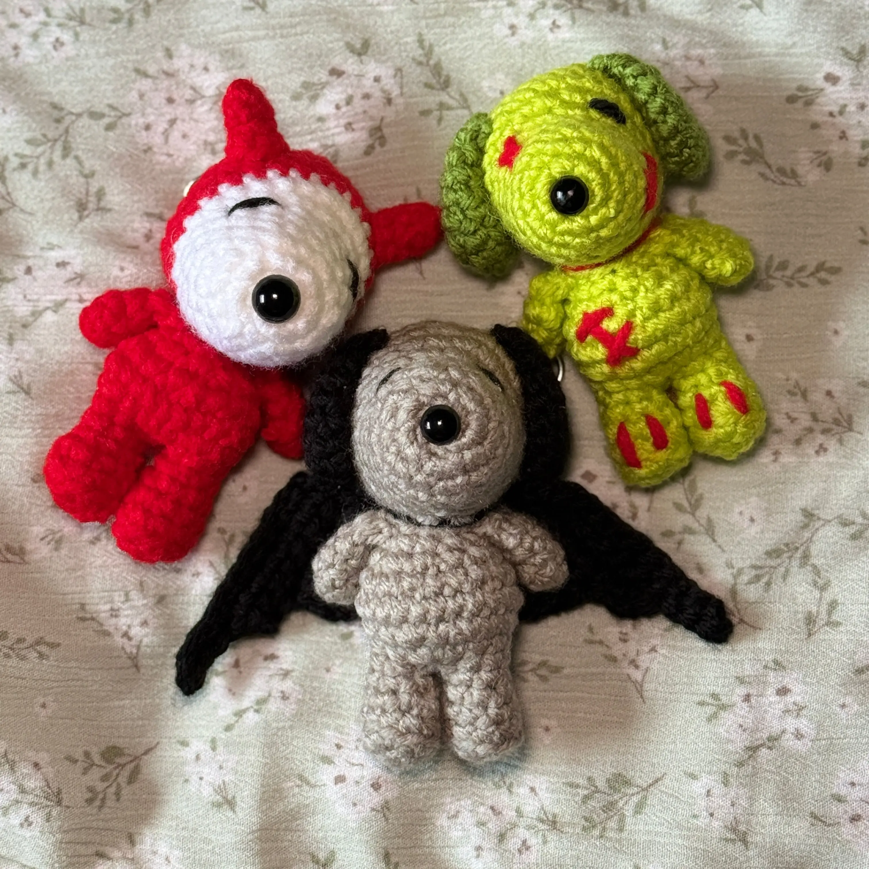 Crochet Halloween Themed Dog keychain , Custom Keychain options , keychain plush