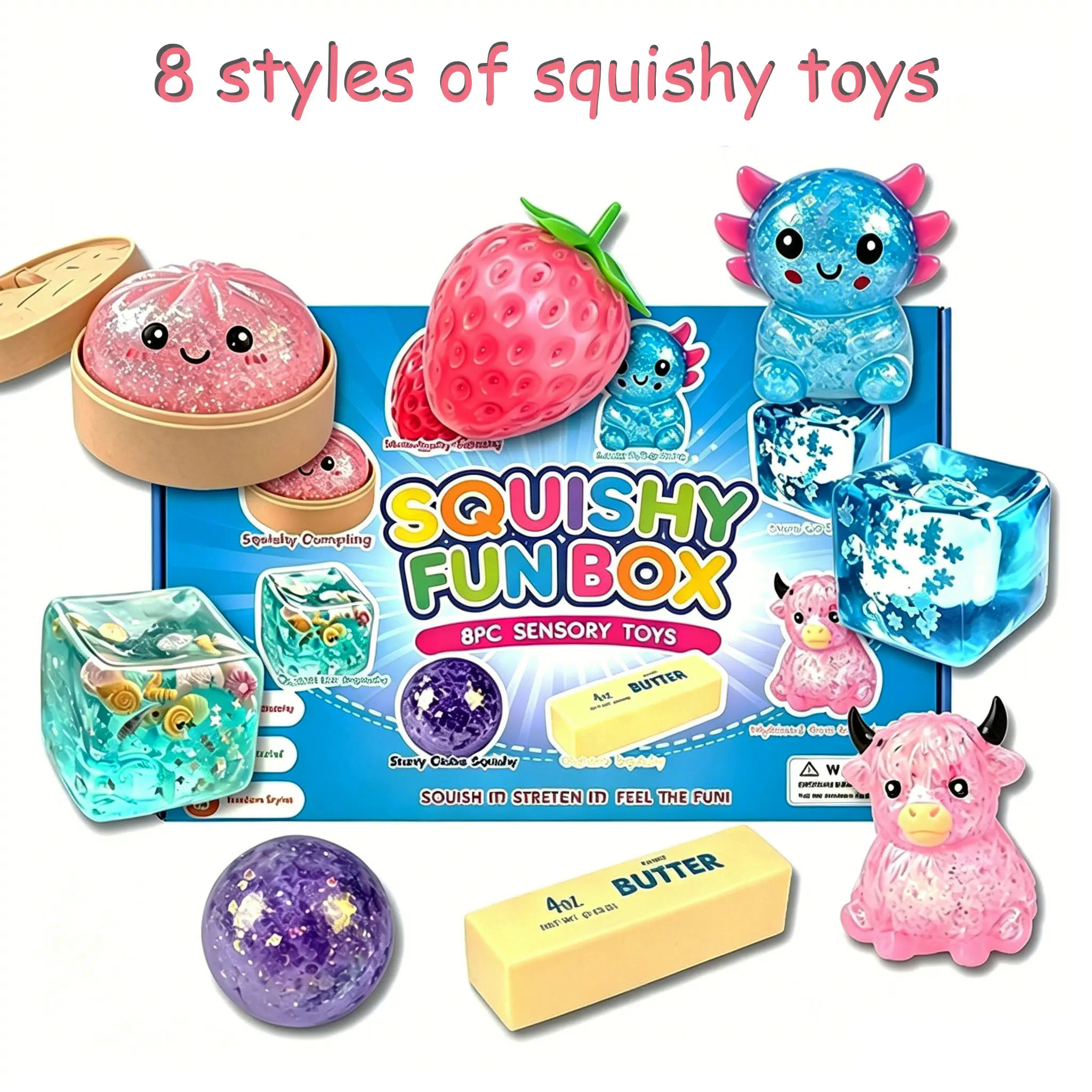 8-Piece Malt Sugar Squishies Stress Relief Fidget Toys - Slow-Return Sensory Toys, Relaxing Unique Stress Ball Party Gifts, Sensory Room Supplies, 8 Different Styles, Relaxing Gifts, Unique Gifts