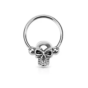 Skull Septum Nose Captive Bead Ring - Stainless Steel Skull Septum Nose Captive Bead Ring - Stainless Steel