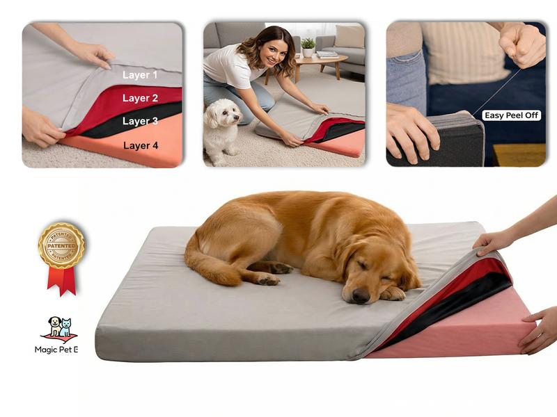 MagicPetBed™ Solid Color 4-in-1 Patented Pet Bed with Waterproof Layers No Washing Needed Soft Memory Foam Mattress for Comfort