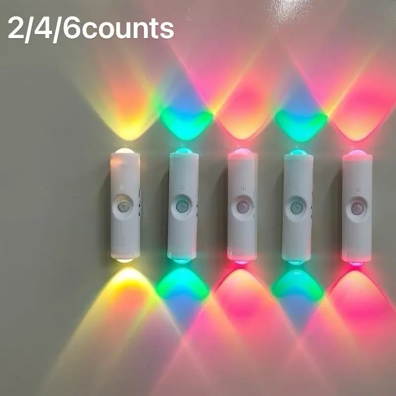 2/4/6PCS Dual-Head Cat-Eye Sensor Wall Lamp, USB Charging, RGB Night Light, 3/7 Color Modes, Stepless Dimming, Modern Aesthetic Spotlight for Bedroom Decor, Staircase, Bedroom Lighting, Accent Lights