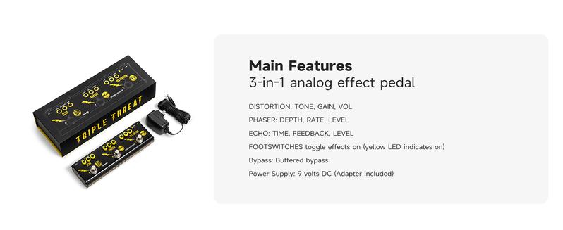 Donner X Third Man Hardware Triple Threat 3-in-1 Analog Multi-Effects Guitar Pedal