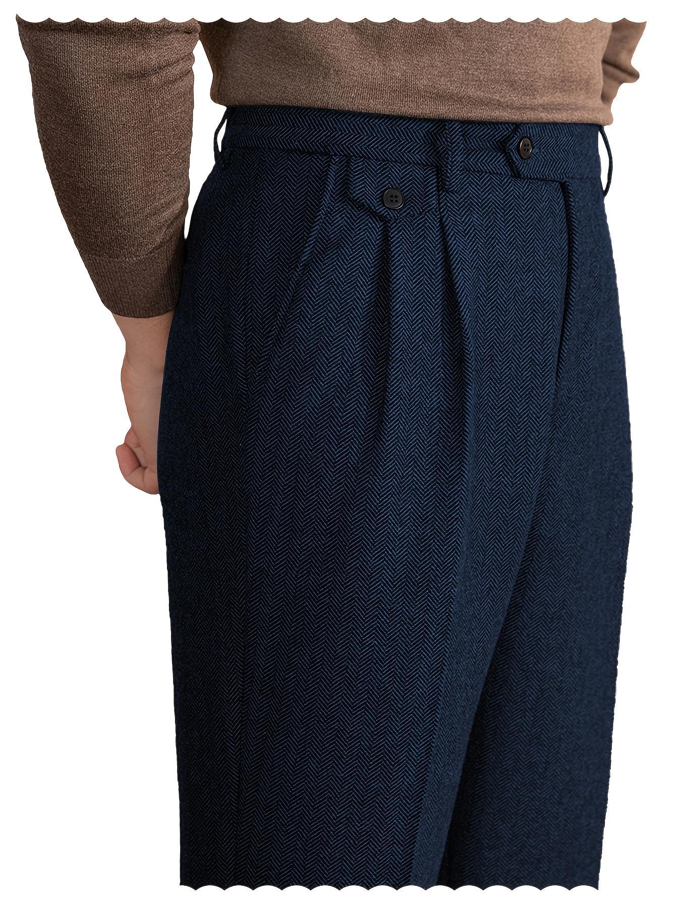 Mens Pants Tweed Herringbone Vintage Dress Pant Trousers Regular Fit Suit Pants for Men