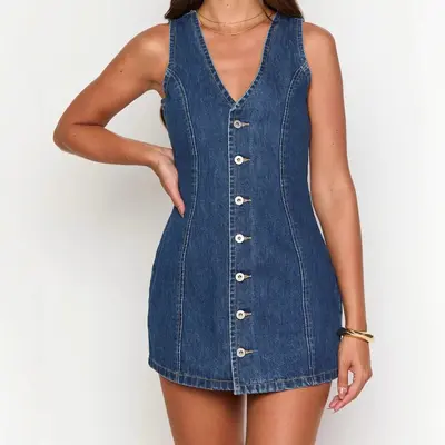 Say Goodnight Denim Halter Mini Dress Mid Wash - TikTok Shop Say Goodnight Denim Halter Mini Dress Mid Wash - TikTok Shop
