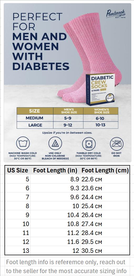 Pembrook Non-Slip Diabetic Socks for Men & Women | Neuropathy & Edema Relief | 6 Pairs in different Colors