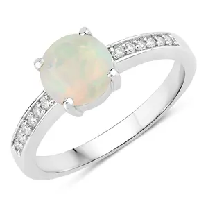 0.75 Ct Genuine Ethiopian Opal and Lab Diamond Silver Pave Bridge Ring