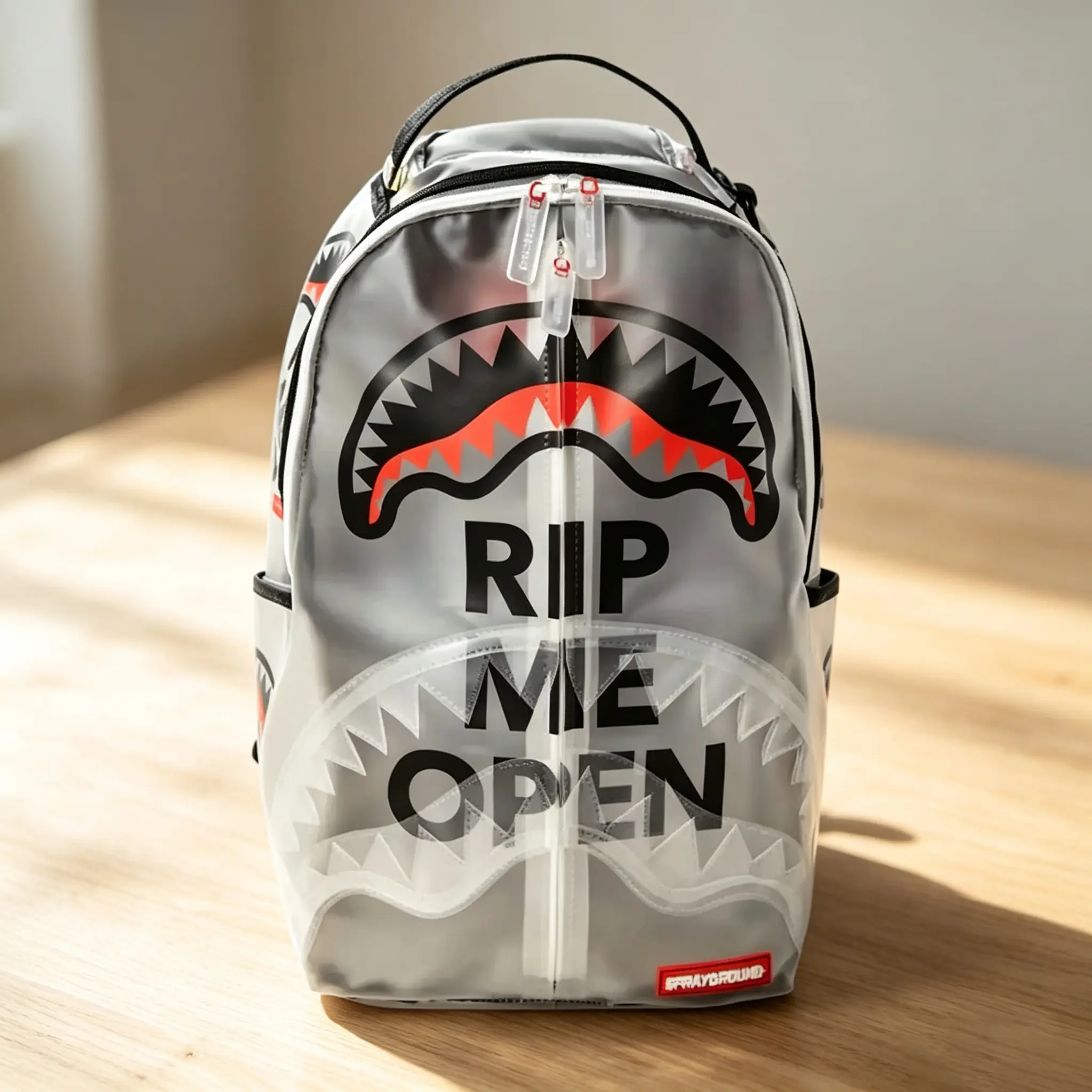 Sprayground Rip Me Open Backpack - Silver, Shark Design, Durable, Stylish Functional Backpack for Daily Use