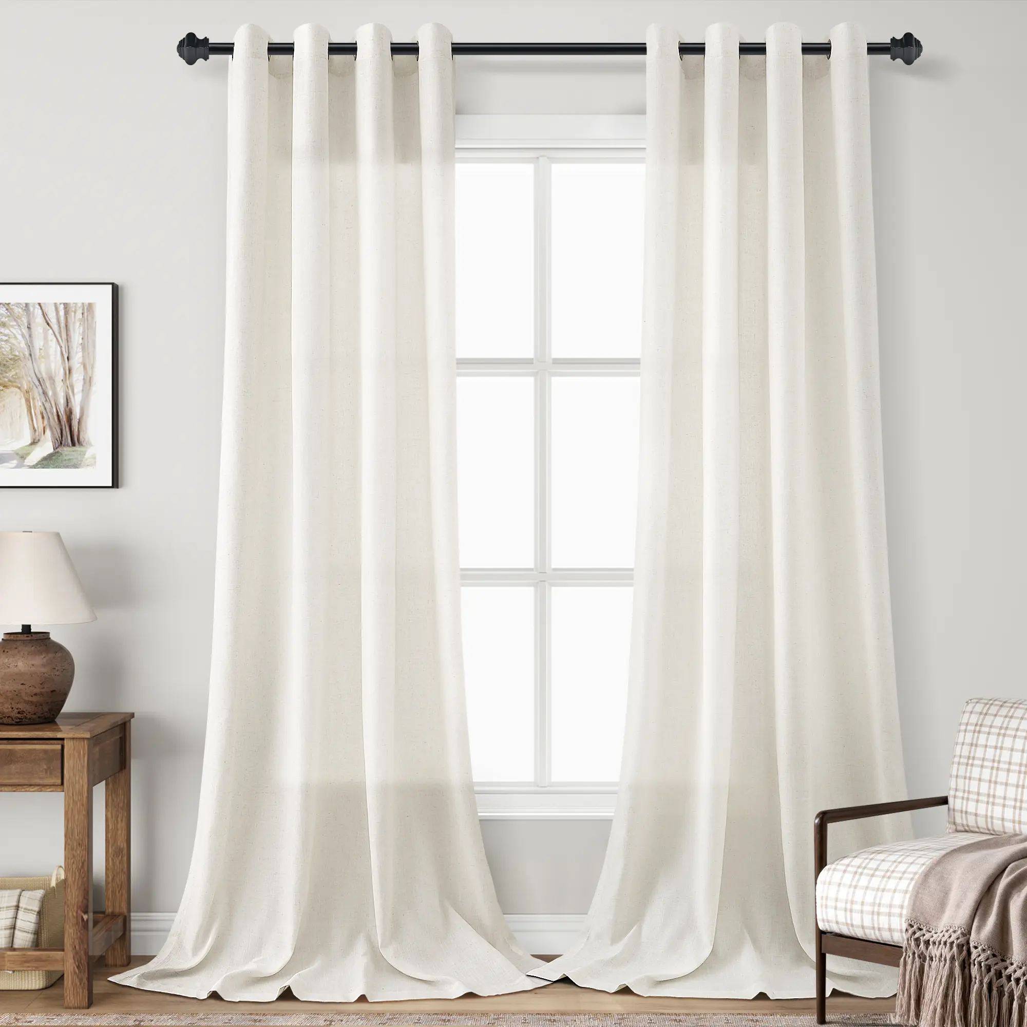 SPWIY Grommet sheer Window Linen Curtains for Living Room Semi Sheer Light Filtering Privacy Curtain for Bedroom Cream Luxury Boho Farmhouse Decor Neutral Window Drapes