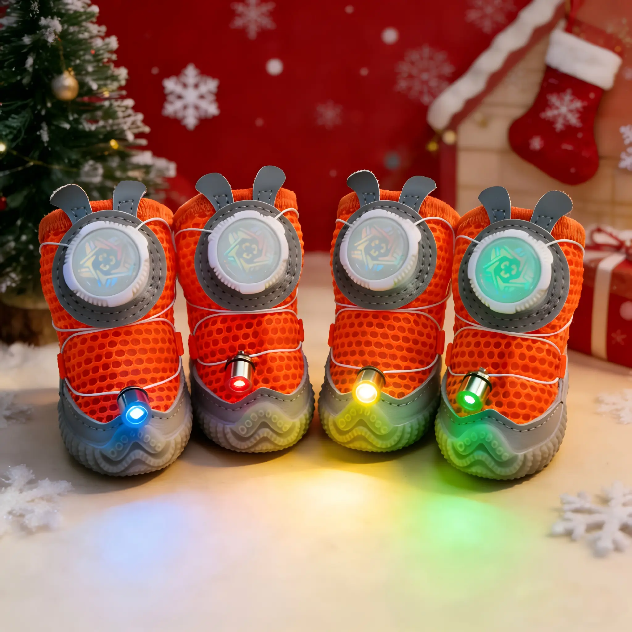 LED Light-Up Dog Paw Protectors (4-Paw Set Ready) for Small Dogs (4-20 lbs) - Rotating Lock System, Soft Rubber Slip-Resistance Sole, Lightweight Breathable Mesh, Flexible Sole Supports Steps, All-Season, LED Night Light, Snug Fit for Early-Morning Walks