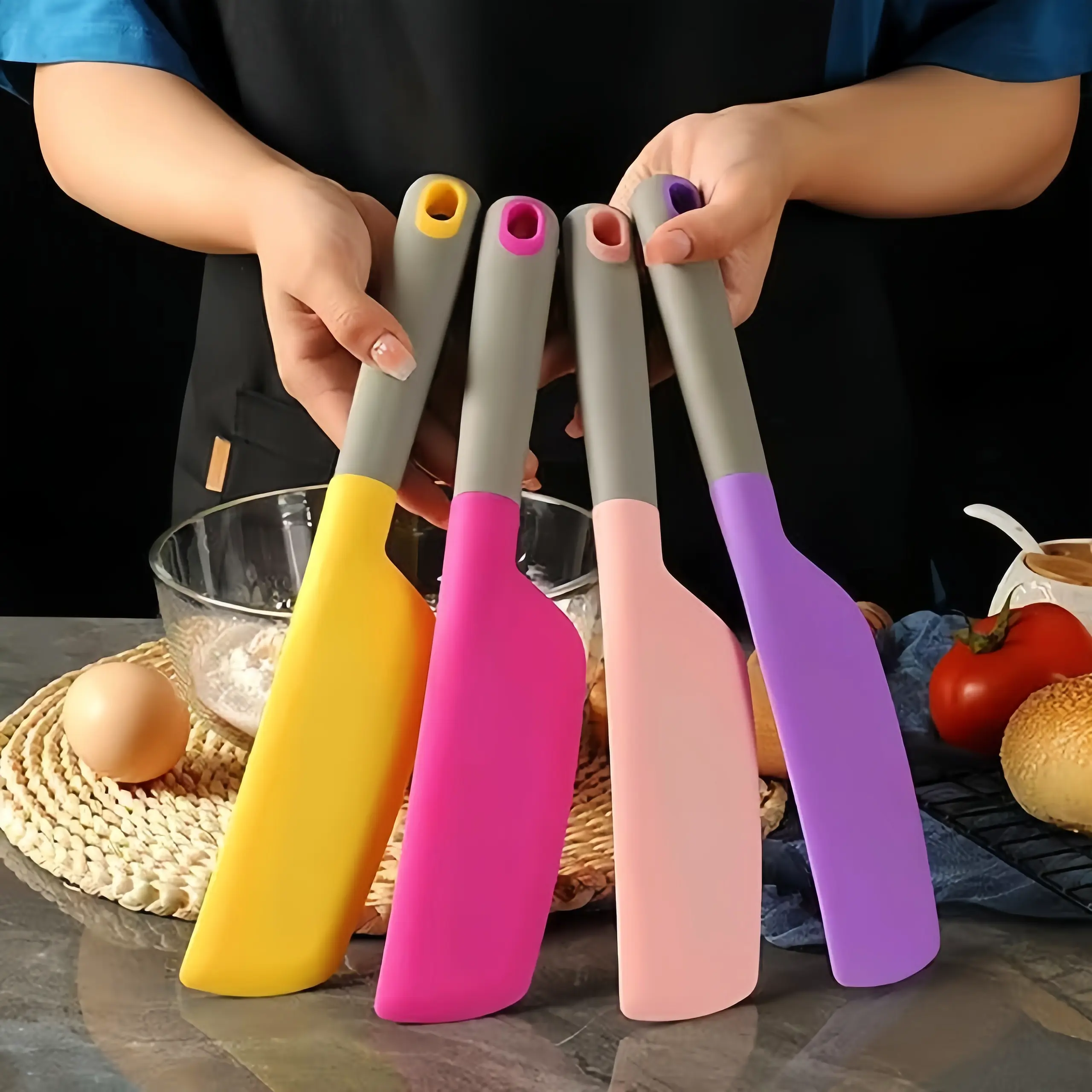 Extra-Large Silicone Spatula Set - 482℉ Heat Resistant, Nonstick Baking Tool with Hanging Design, Long Handle for Steady Control, Safe for Non-Stick Pans & Cookware, Cake Decorating Kit for Home Kitchen