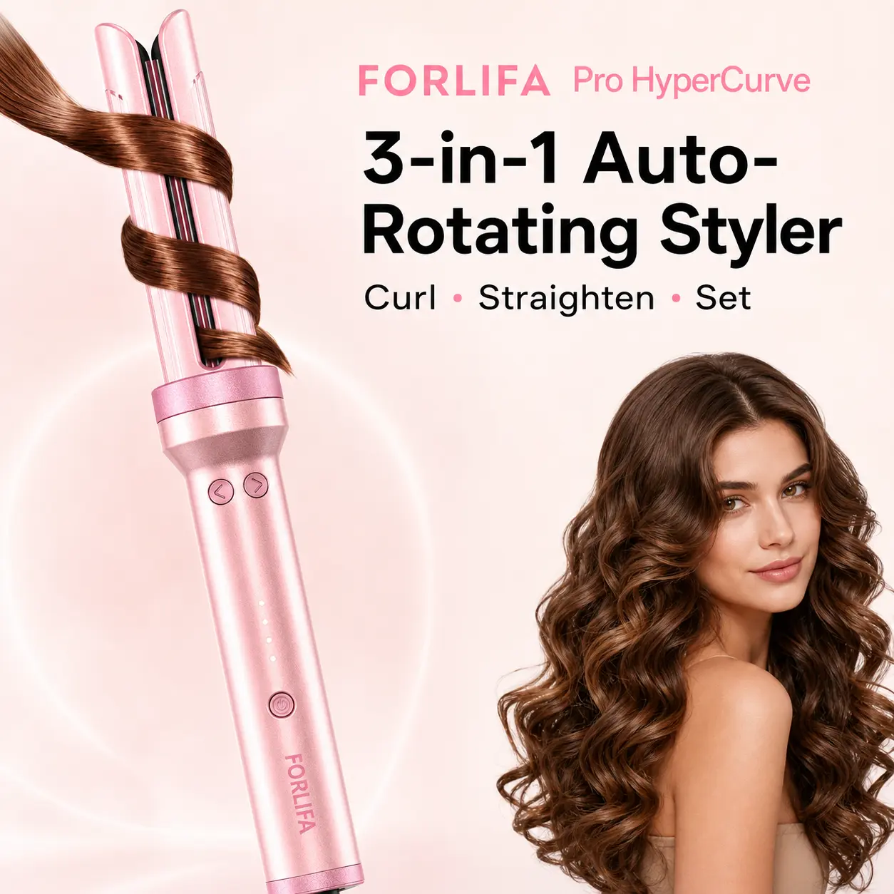 FORLIFA Pro HyperCurve 3-in-1 Automatic Rotating Curling Iron & Hair Straightener, 1-Inch Barrel, 360° Cooling Airflow, 3 Heat Settings, Anti-Scald & Anti-Tangle, Curling Irons, Hair Curler, Bouncy Curls