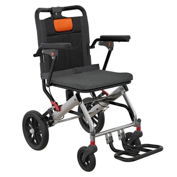 【GARVEE】Lightweight Folding Wheelchair for Seniors with Aviation Aluminum Frame, Flip Armrests, Secure Brakes, Spacious Seating, Ideal for Safe Transfers Indoors and Outdoors in Gray Orange