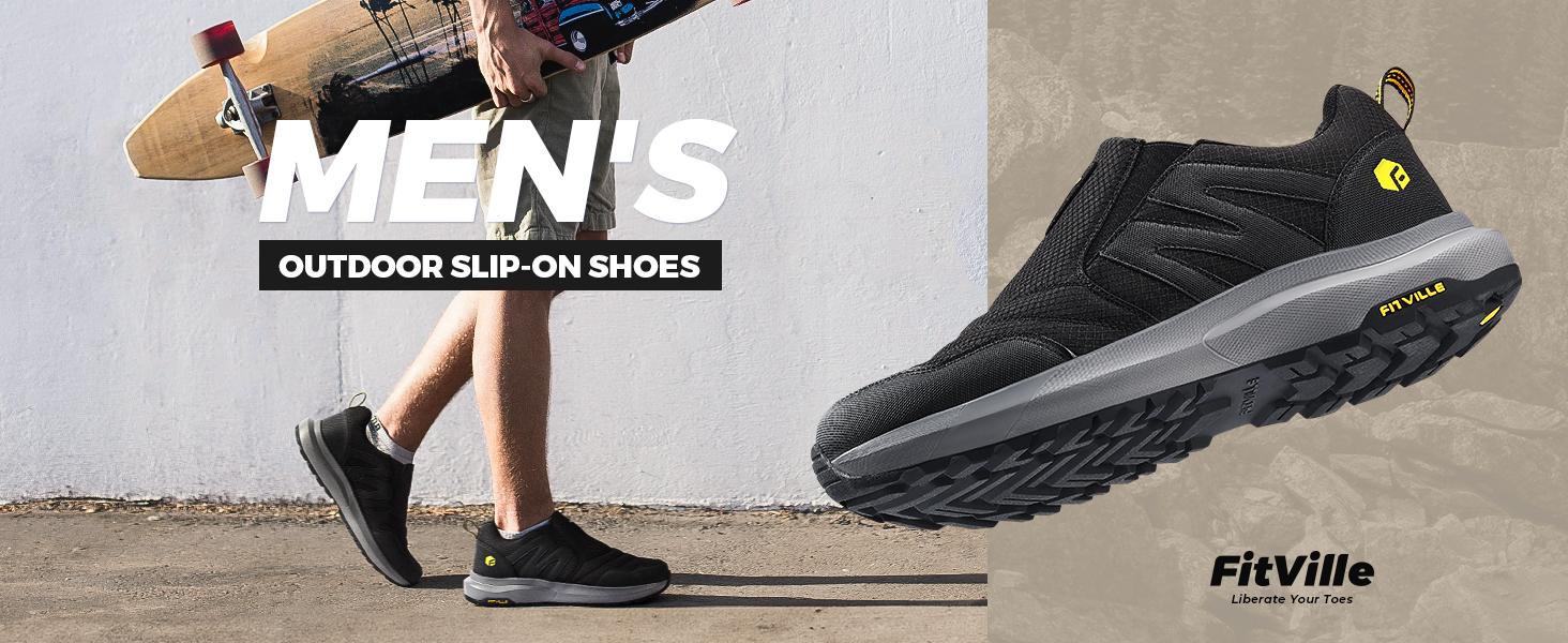 FitVille Men's Explorer Outdoor Slip-On Sneakers V2 Durable Synthetic Leather Rubber Sole for Casual Walking and Running Outdoorfun Athletic Shoes Mesh Shoes SpringStatements