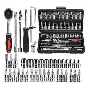 46 pcs 1/4 Inch Drive Socket Ratchet Wrench Set with Metric Bit Socket and Extension Bar for Auto Repairing and Household, Durable and Easy-to-Use, Includes Portable Storage Case, Gift for Man/Husband