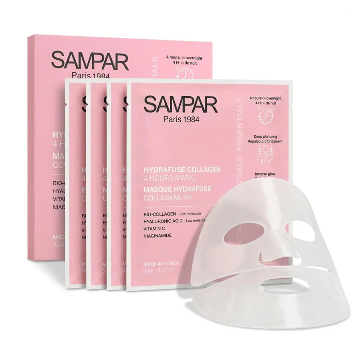 Sampar Paris Hydrafuse Collagen Overnight Mask – French Korean Fusion Hydrogel Face Mask for Glass Skin, Firming, Elasticity & Deep Hydration, 4 Pack