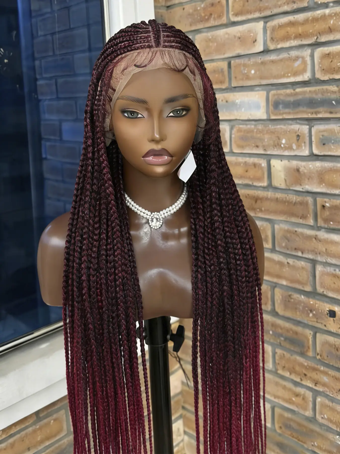 32" Synthetic Middle Part Braided Wig Full Lace Wig Fulani Cornrow Knotless Braids Wig Handmade Lace Wig With Baby Hair Burgundy Wig