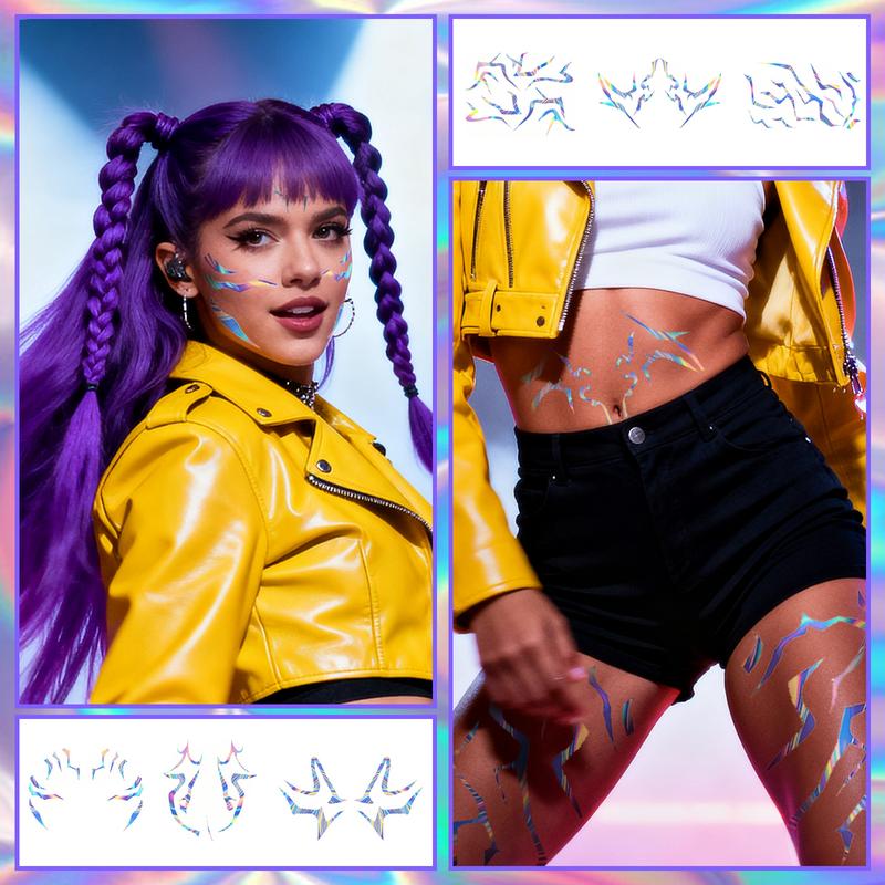 Kpop Girl Group Temporary Tattoos - 8 Sheets Full Body Set Patterns Laser Tattoos Stickers Waterproof Cosplay Costume Accessories for Cosplay Party