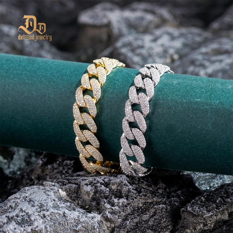 Delzzad (MSG.01) 14K Gold-Plated Hip Hop Bling Cuban Bracelet Necklace Chain VVS Synthetic Moissanite S925 Unisex Sparkle Cuban Chain Perfect for Any Occasion & Everyday Wear Birthday Anniversary Christmas Gifts