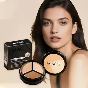 IMAGES Tri-Color Concealer with Brush - Moisturizing Paste for All Skin Types, Flawless Concealer for Blemishes, Dark Circles & Contours,  Perfect For Full Coverage, Cosmetic, Make Beauty  Waterproof Concealer palette, Perfect Gift, Makeup