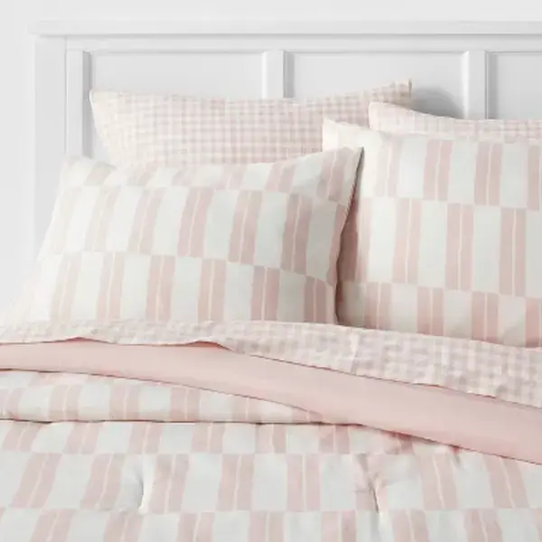 7pc Dash Stripe Printed Microfiber Reversible Comforter & Sheets Set - Room Essentials, Comforter Set, Bed Set