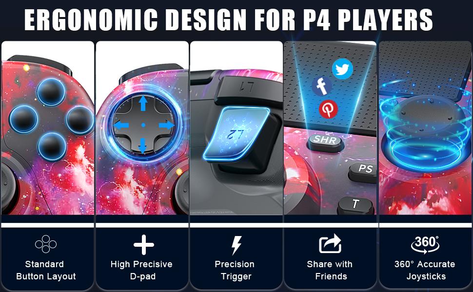 Wireless Controller for PS4 – Turbo, Dual Vibration, 6-Axis Motion Sensor, Touch Pad, Compatible with PS4/Slim/Pro/PC