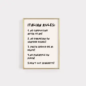 Funny Italian Food Rules Poster: Amusing Kitchen Wall Art W