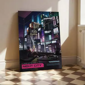 Night City (Cyberpunk 2077 _ Edgerunners) Wall Art - Travel Retro Vintage Illustration Poster, Best Gamer Gift, Sci-Fi Wall Decor