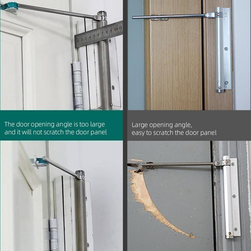 Automatic door closing tool, suitable for doors weighing up to 50 kg, 150° opening angle, spring-loaded self-closing hinges, adjustable locking speed, stainless steel soft-closing top catch, arm screw and wrench lock, easy to install door closer detail 7