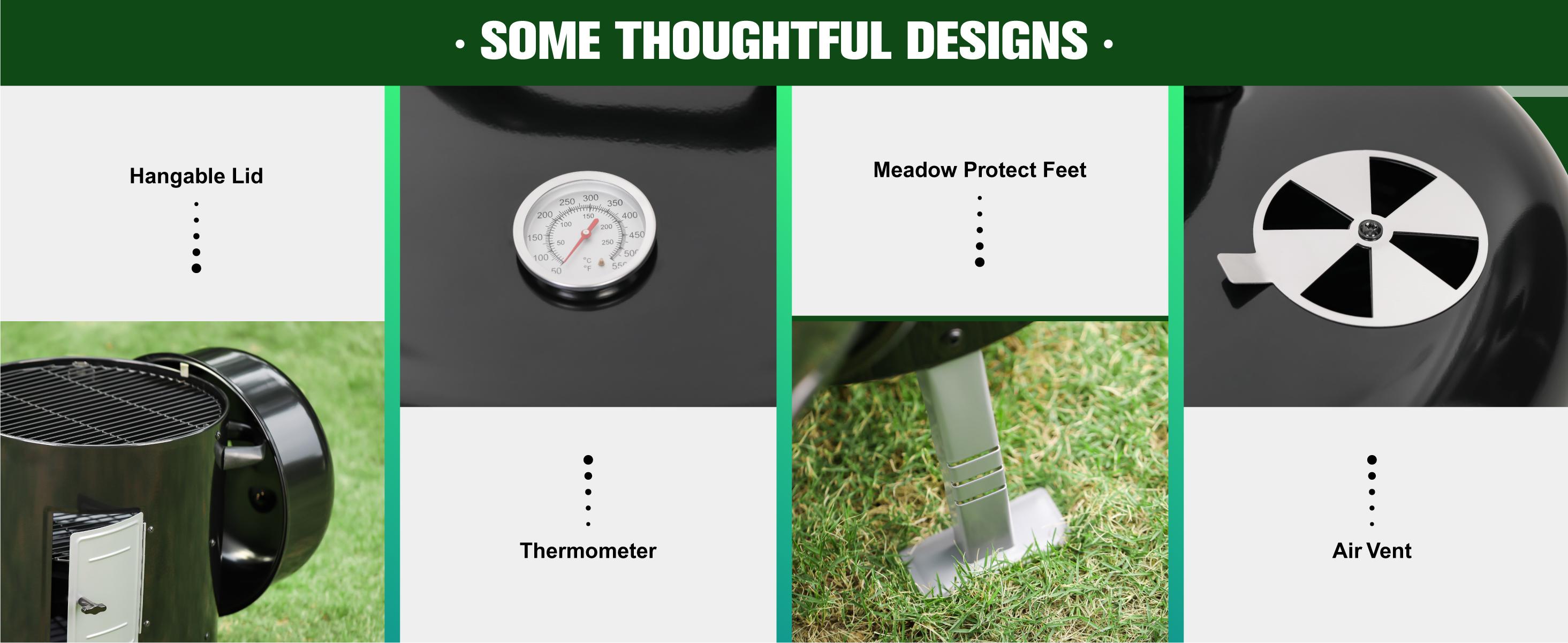 Outdoor Vertical Smoker, Wood Chunks Smoker with Thermometer for Outdoor Cooking,Grilling,Picnic,Camping and Party Barbecue Stainless Steel Durability