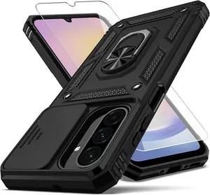 Samsung Galaxy A17 5G Phone Case,with Camera Lens Cover HD Screen Protector,[Military Grade] Ring Car Mount Kickstand Hybrid Hard PC Soft TPU Shockproof Protective Case for Galaxy A17 5G, Black