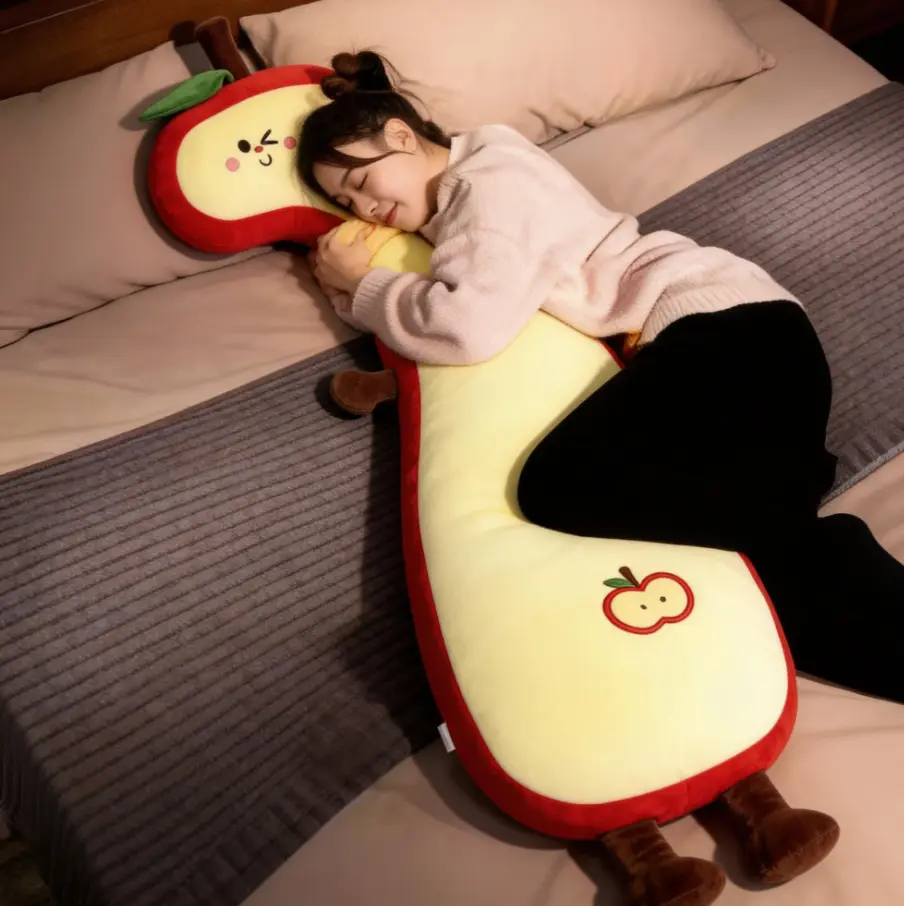 Apple long pillow cushion, curved side sleeping leg-support pillow, human-like fruit plush toy, girls’ sleep pillow
