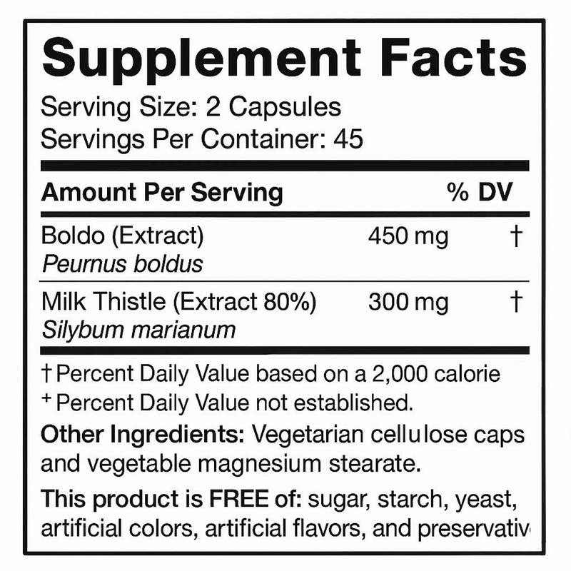 Limpiador Hígado y Vesícula, Boldo & Milk Thistle Extract, Dietary Supplement, 90 Capsules