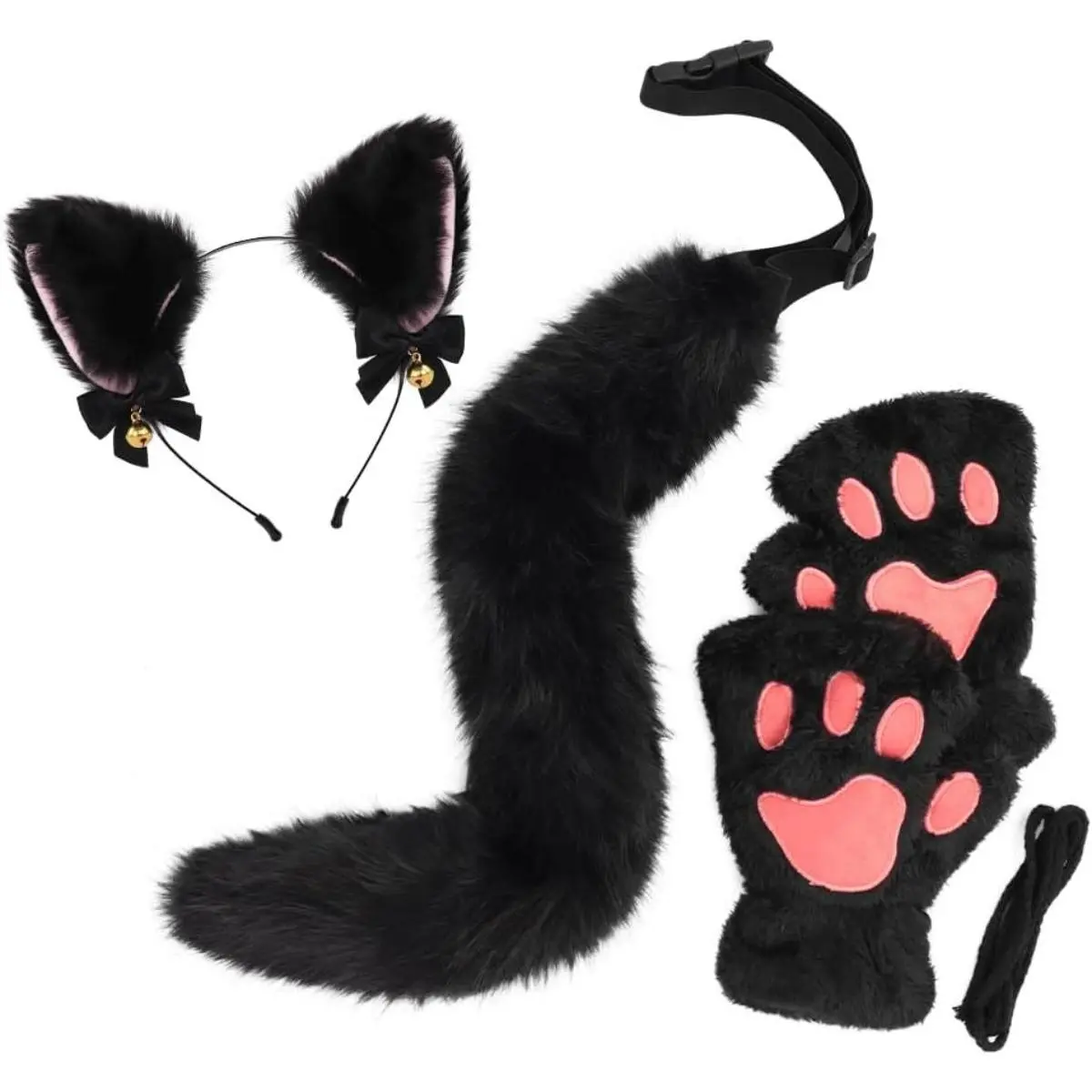 TikTok Viral Plush Cat Girl Costume Set – Fluffy Ears Headband, Detachable Tail & Paw Gloves for Anime Cosplay, Halloween Party, Birthday Gift for Women Girls