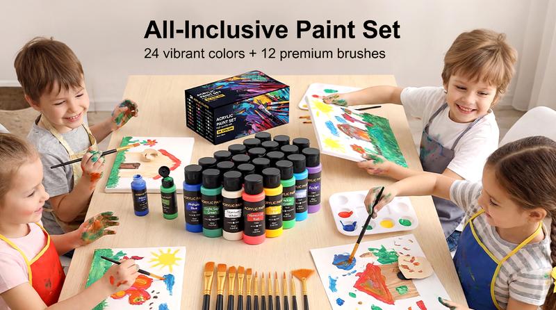 Acrylic Paint Set (2 oz/Bottles) with 12 Art Brushes, Premium Art Supplies for Canvas, Wood, Ceramic & Fabric, Rich Pigments for Beginners, Students & Professional Artists, Valentinesdaygift