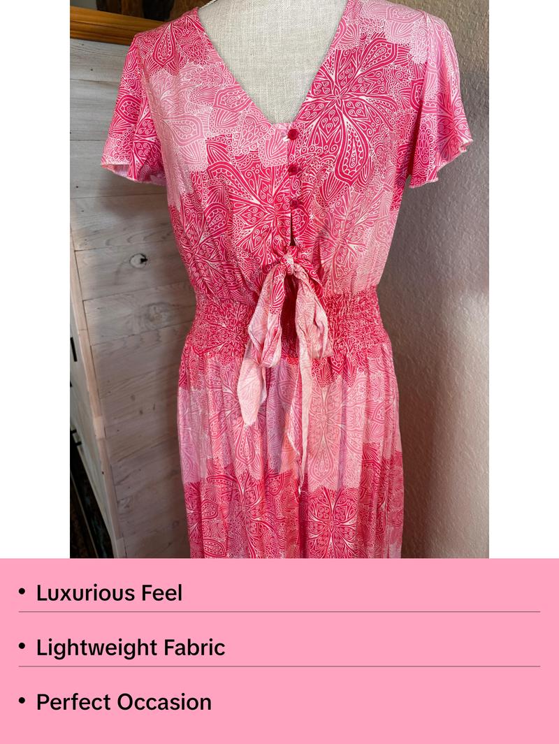 Anthropologie Sunday Mi Amore Pretty in Pink Midi Dress Breathable Casual Comfortable Fabric Lightweight Womenswear Elegant Style Women Formal Rayon Underwear Lady