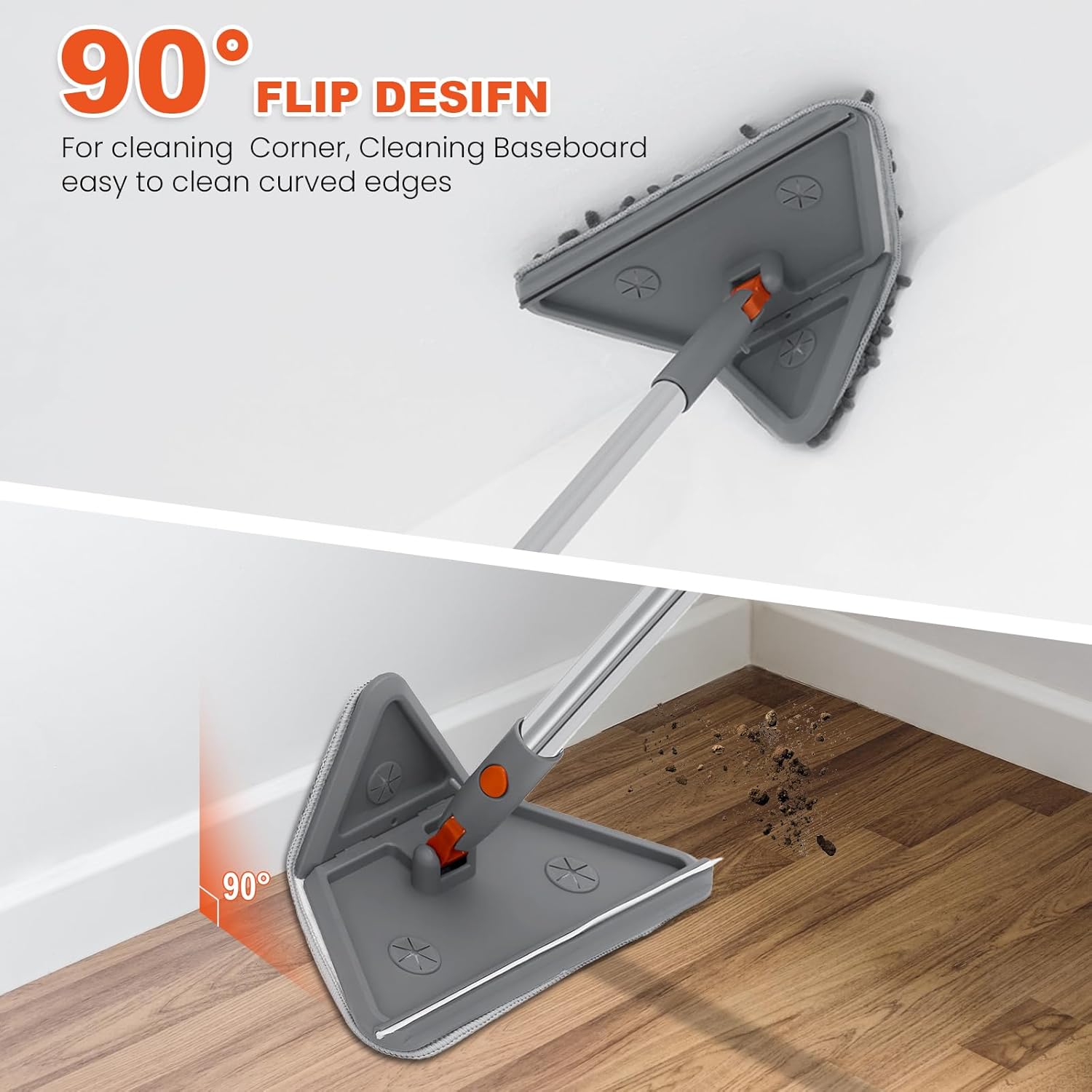 Wall Cleaner Mop with Long Handle 82 Inches, 3-in-1 Ceiling Duster with 6 Microfiber Chenille Pads, Baseboard Cleaner Tool with Squeegee, Mop for Wall Cleaning, Windows, Baseboards, Ceilings