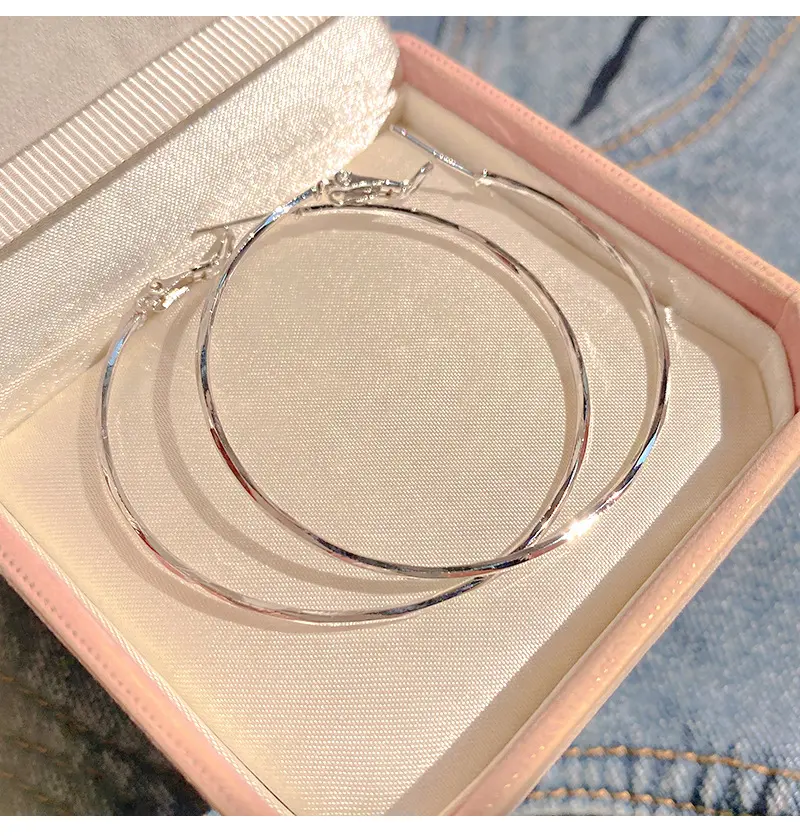 925 Silver Hoop Earrings for Women Hypoallergenic Thin  Silver Hoops Earrings for Women Lightweight Flat Large Hoop Earring 50mm，Suitable For Women,Hypoallergenic Ear Needles, Suitable For Daily And Vacation Wear, Suitable As Valentine's Day Gift