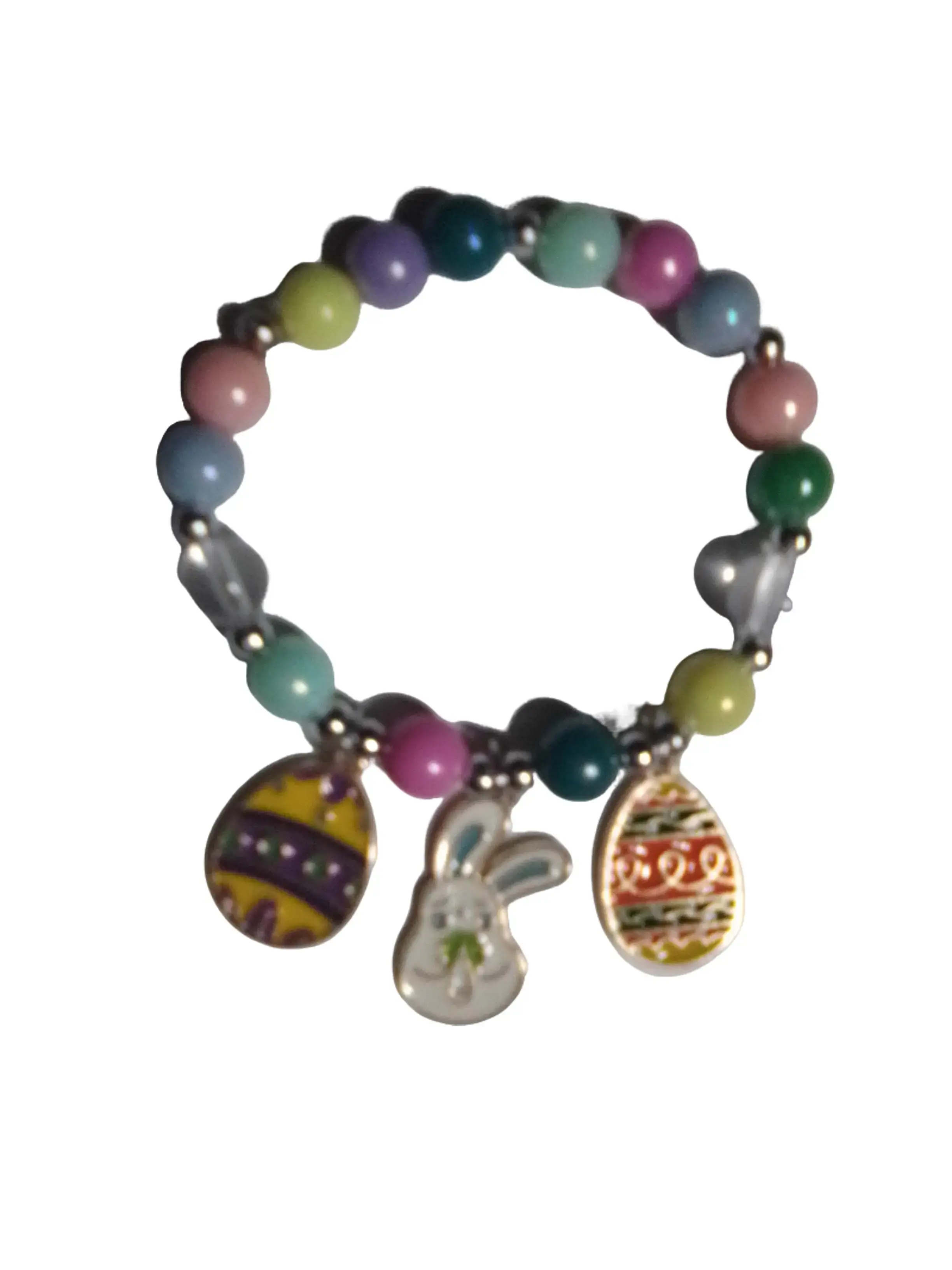 Hand Painted Easter Egg Bracelet with Bright Colors for Special Easter Egg Basket Gifts Featuring Bunny Charm and Beaded Design